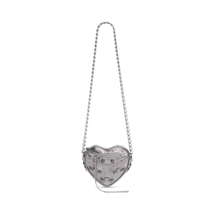 Le Cagole Heart Mini Bag Metallized In Silver Women Balenciaga Chain Bags