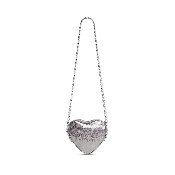 Le Cagole Heart Mini Bag Metallized In Silver Women Balenciaga Chain Bags
