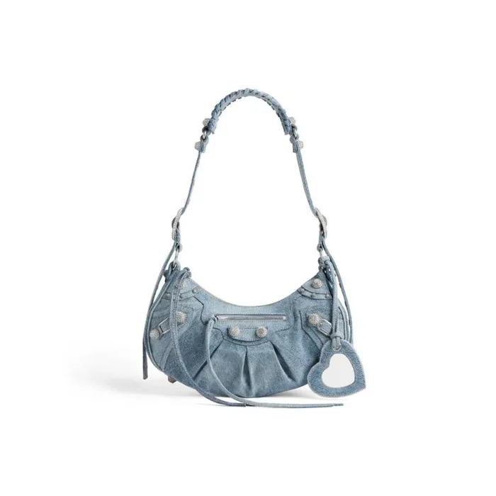 Le Cagole Small Shoulder Bag Denim With Rhinestones In Blue Women Balenciaga Shoulder Bags