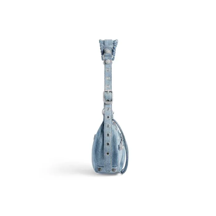 Le Cagole Small Shoulder Bag Denim With Rhinestones In Blue Women Balenciaga Shoulder Bags