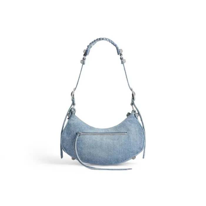 Le Cagole Small Shoulder Bag Denim With Rhinestones In Blue Women Balenciaga Shoulder Bags