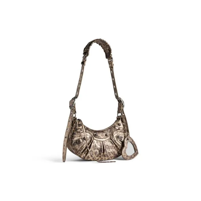 Le Cagole Xs Shoulder Bag Metallized With Leopard Print In Brown Women Balenciaga Shoulder Bags