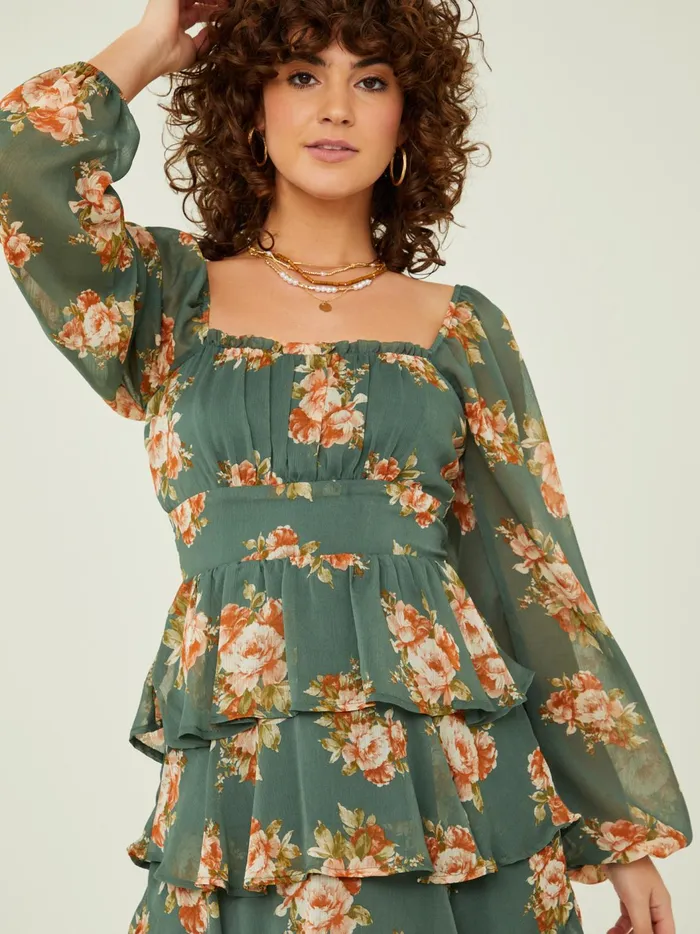 Leah Layered Floral Dress Olive Women Altar039d State Casual