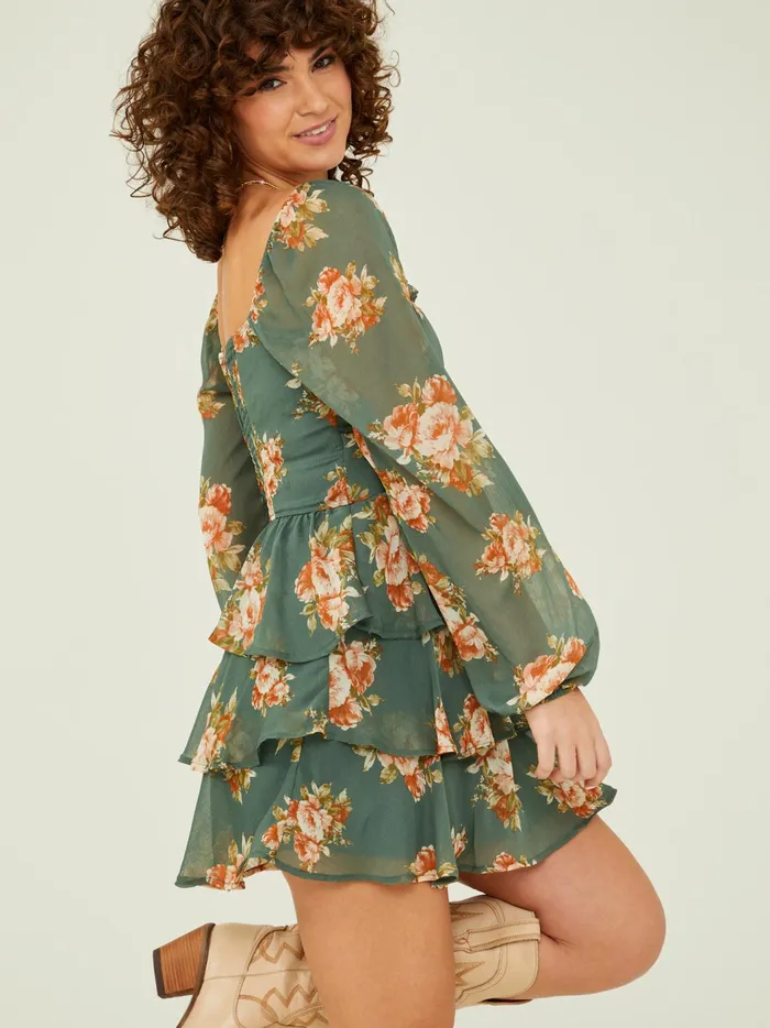 Leah Layered Floral Dress Olive Women Altar039d State Casual