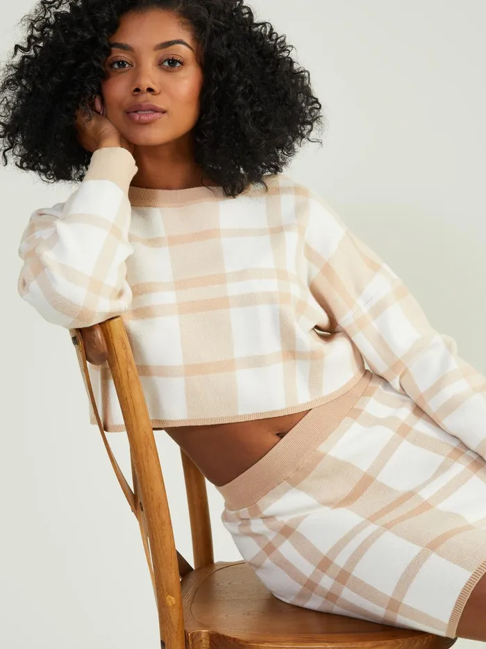 Lillian Plaid Sweater Beigewhite Women Altar039d State Sweaters