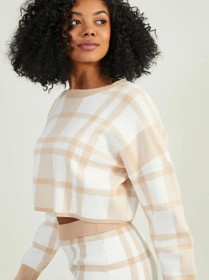 Lillian Plaid Sweater Beigewhite Women Altar039d State Sweaters
