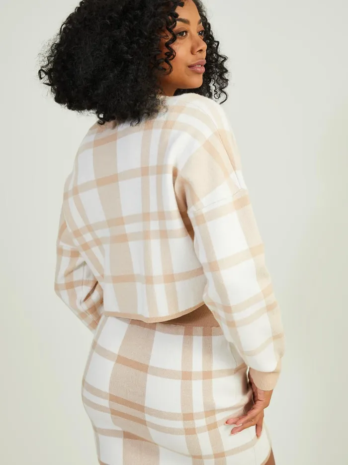 Lillian Plaid Sweater Beigewhite Women Altar039d State Sweaters