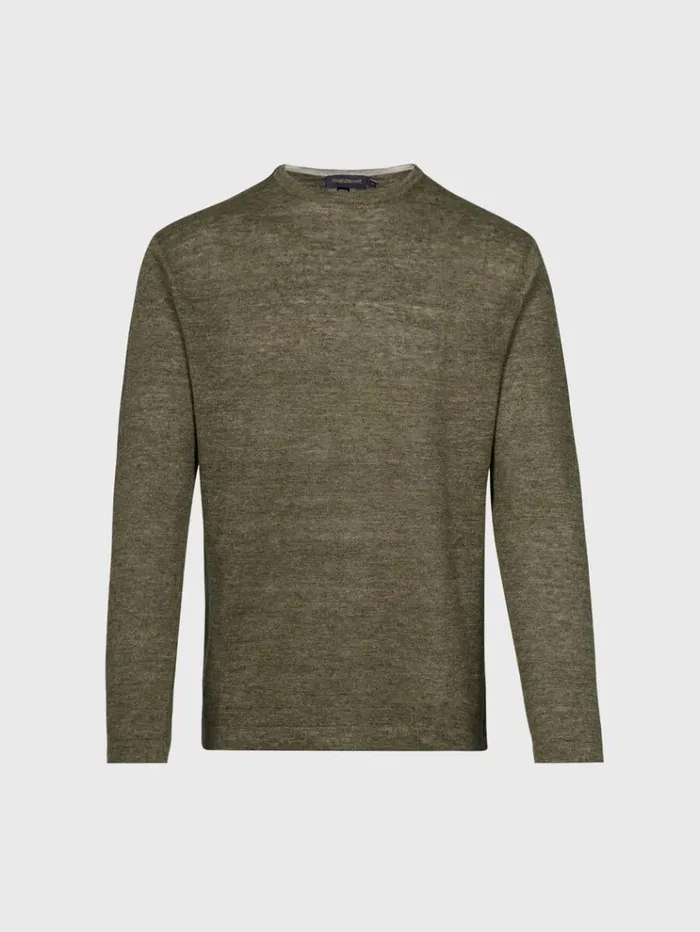 Linen Crewneck Sweater Olive Men Paul Stuart Sweaters