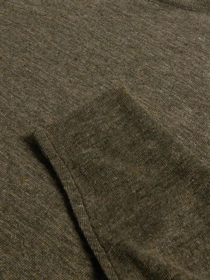 Linen Crewneck Sweater Olive Men Paul Stuart Sweaters
