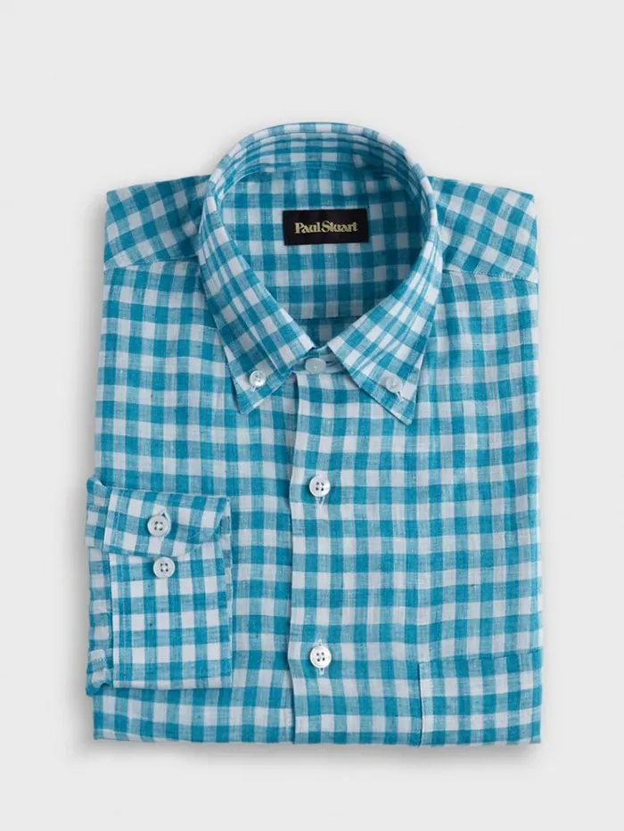Linen Gingham Sport Shirt Seafoam Men Paul Stuart Sport Shirts