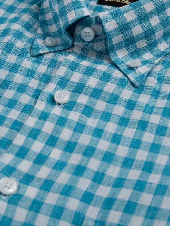 Linen Gingham Sport Shirt Seafoam Men Paul Stuart Sport Shirts