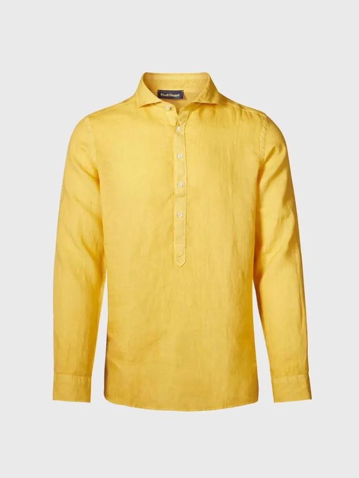 Linen Half Placket Sport Shirt Yellow Men Paul Stuart Sport Shirts