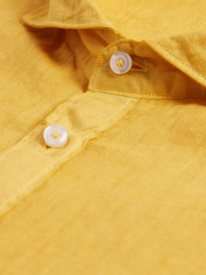 Linen Half Placket Sport Shirt Yellow Men Paul Stuart Sport Shirts