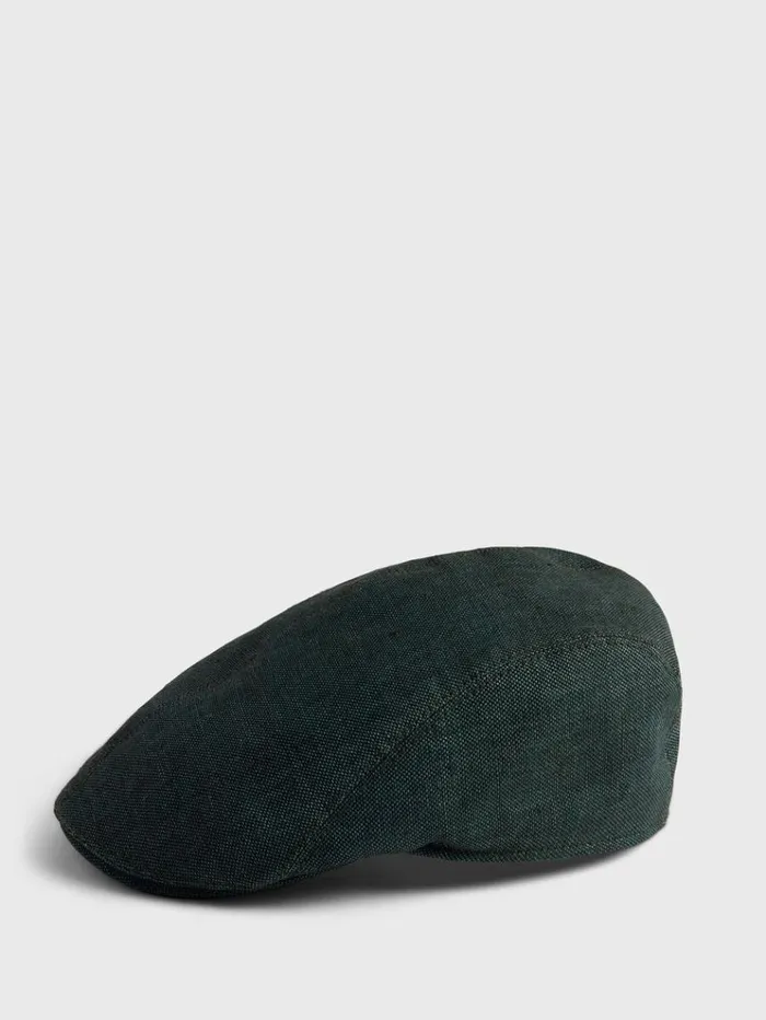 Linen Hopsack Ivy Cap Dark Green Men Paul Stuart Scarves Hats Gloves
