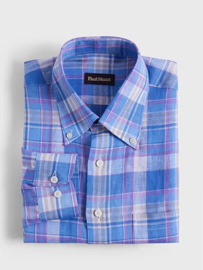 Linen Multicolor Plaid Sport Shirt Bluepurple Men Paul Stuart Sport Shirts