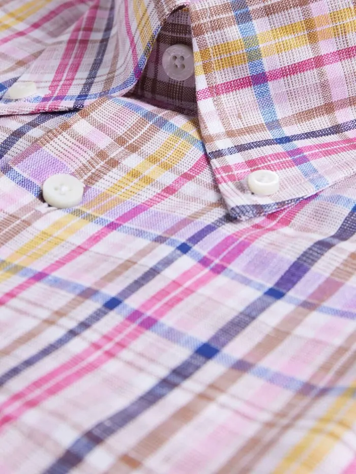 Linen Multicolor Plaid Sport Shirt Pinkpurple Men Paul Stuart Sport Shirts