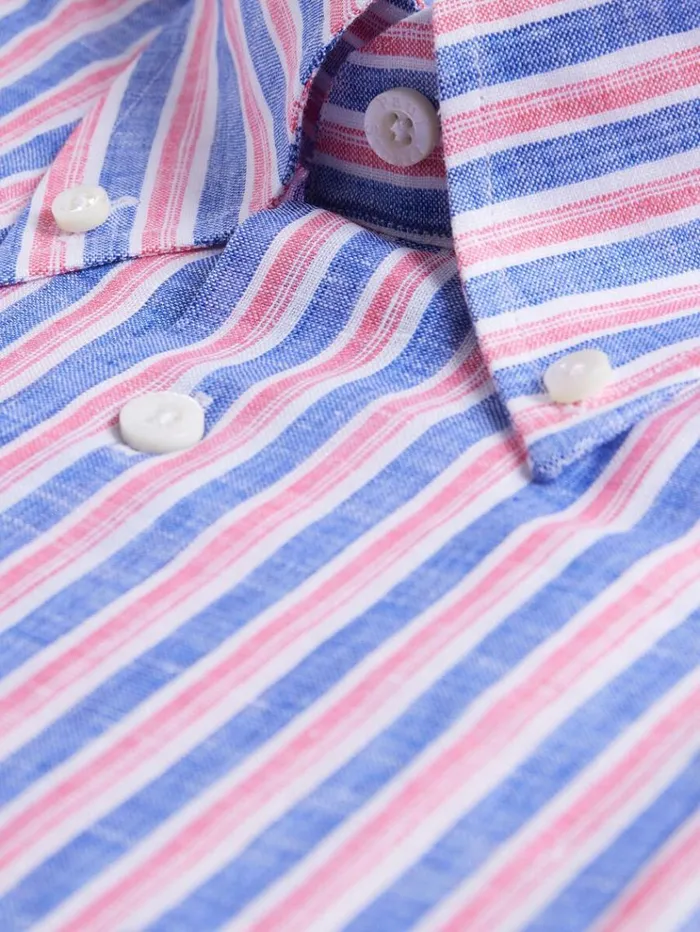 Linen Shadow Stripe Sport Shirt Bluered Men Paul Stuart Sport Shirts