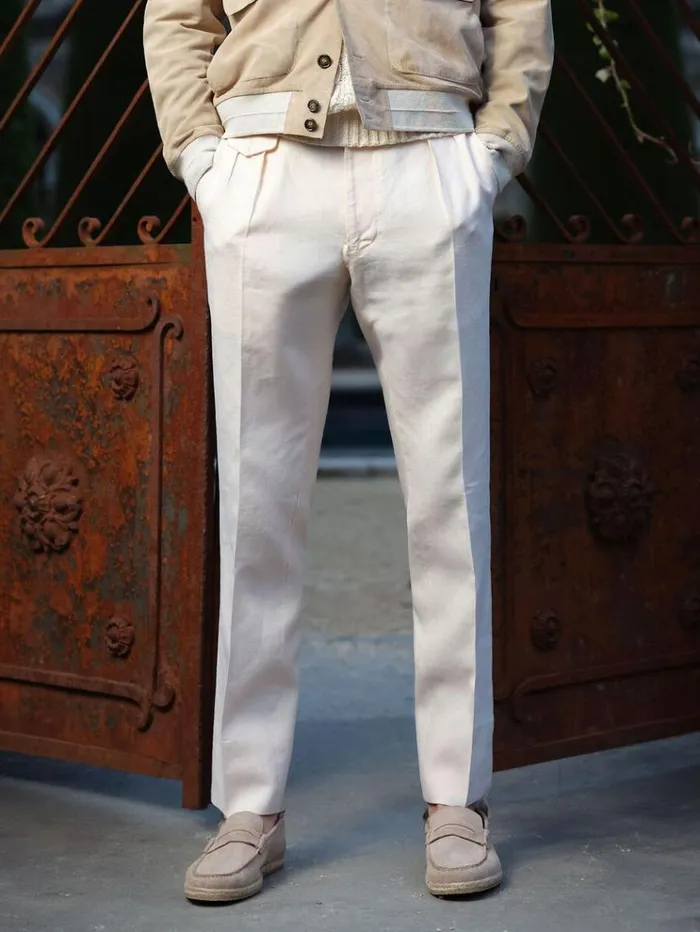 Linen Washed Pleated Front Trouser Sand Men Paul Stuart Pants