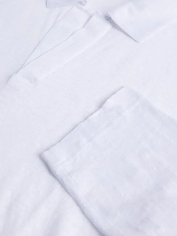 Long Sleeve Linen Polo White Men Paul Stuart Polos and TShirts