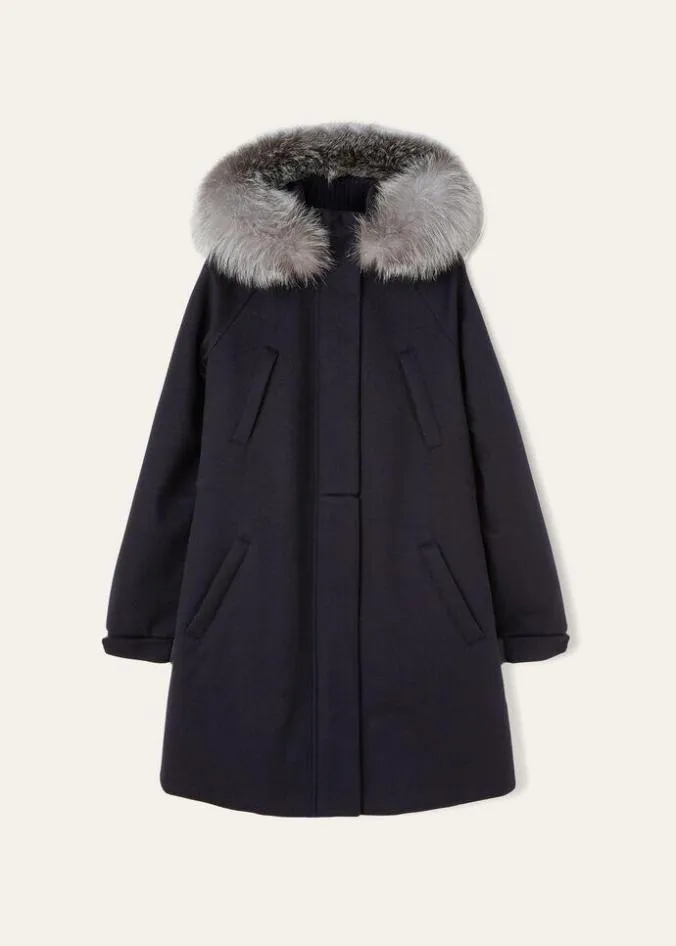 Loro Piana Essentials Icery Long Jacket Navy Blue 8211 Woman