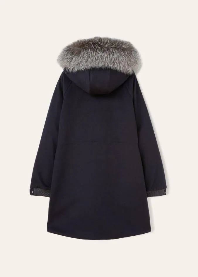 Loro Piana Essentials Icery Long Jacket Navy Blue 8211 Woman