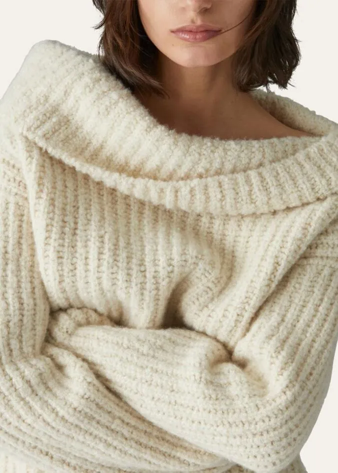 Loro Piana Knitwear Cocooning BoatNeck Sweater White Snow 8211 Woman