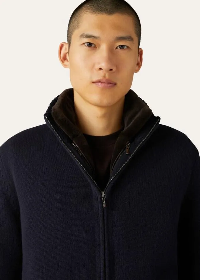 Loro Piana Knitwear Colman Bomber Jacket Blackgray Melange 8211 Man