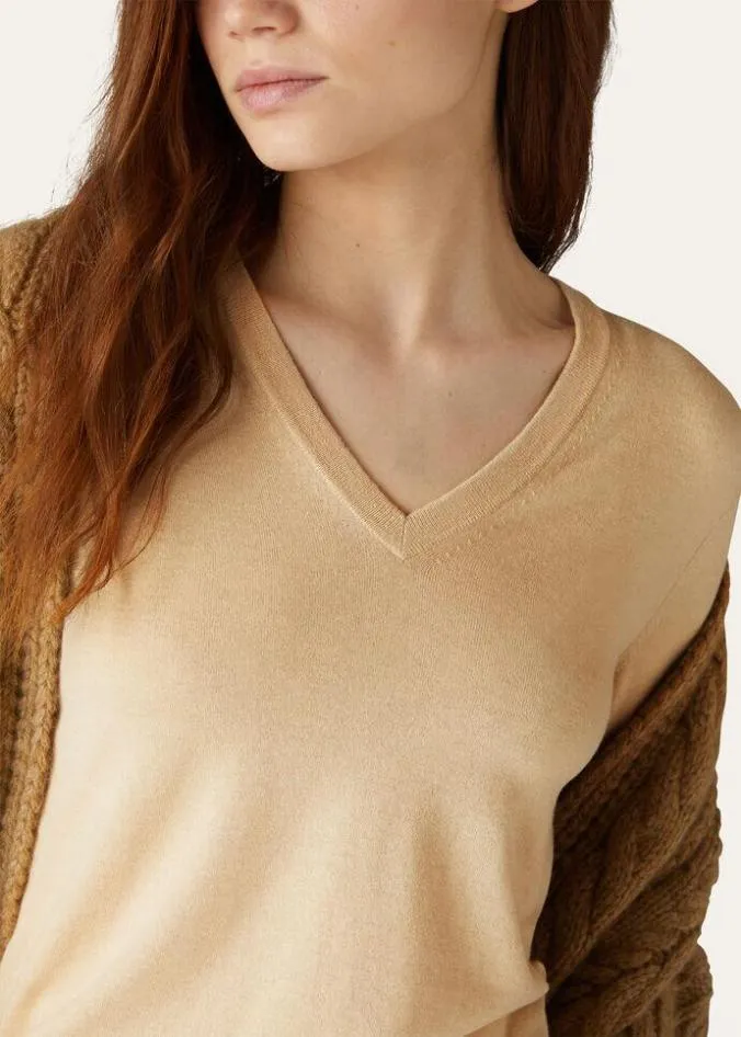 Loro Piana Knitwear VNeck Natural Light Vicuna 8211 Woman