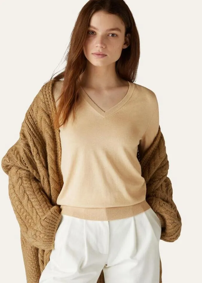 Loro Piana Knitwear VNeck Natural Light Vicuna 8211 Woman