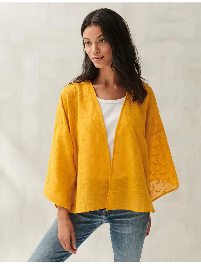 Lucky Brand Embroidered Bolero Kimono Mustard Women Kimonos