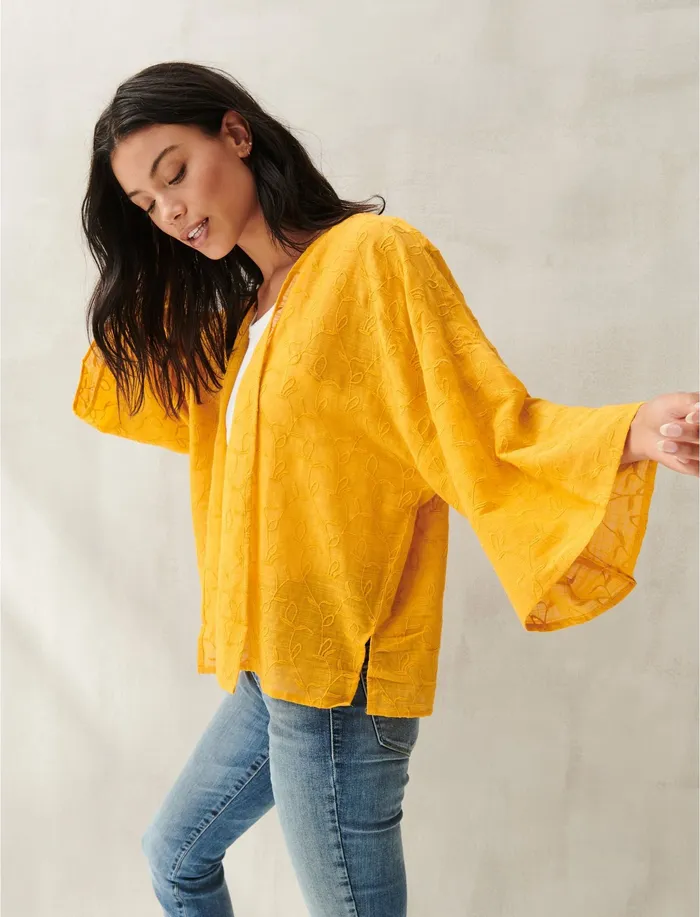 Lucky Brand Embroidered Bolero Kimono Mustard Women Kimonos