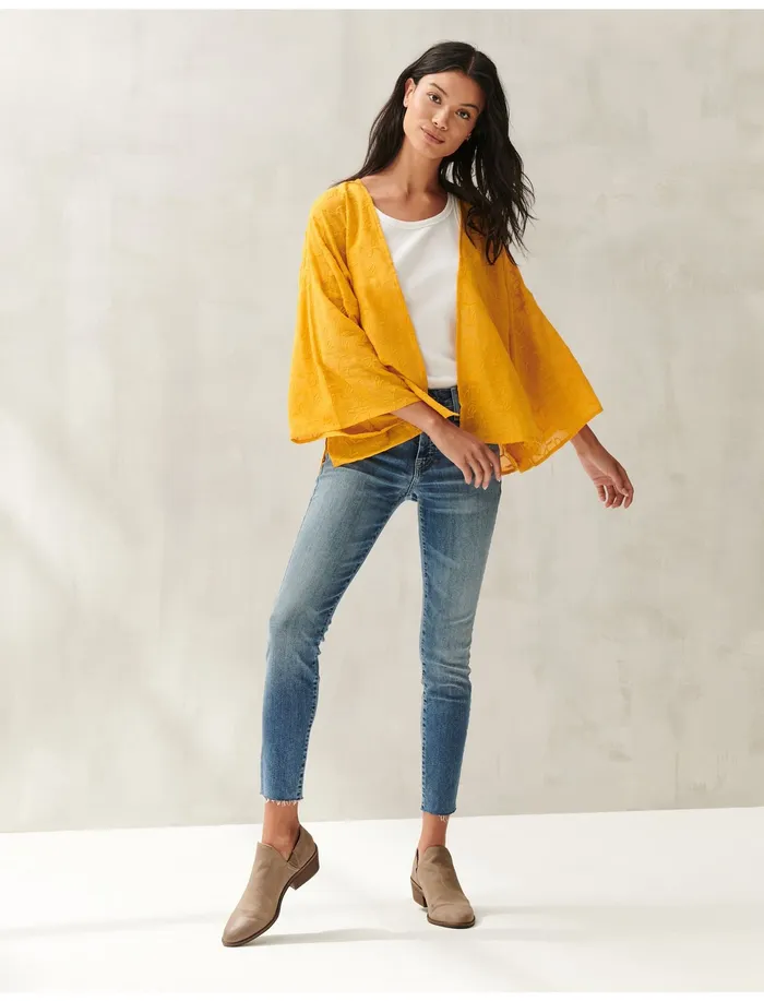 Lucky Brand Embroidered Bolero Kimono Mustard Women Kimonos