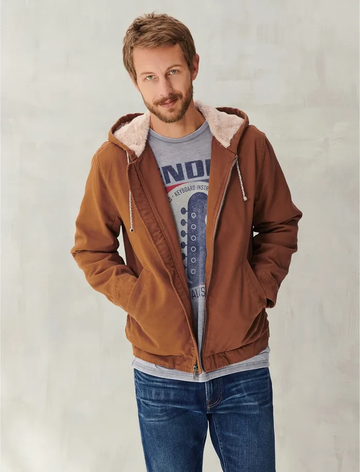 Lucky Brand Jackets and Outerwear Men Hooded Sherpa Jacket Tan