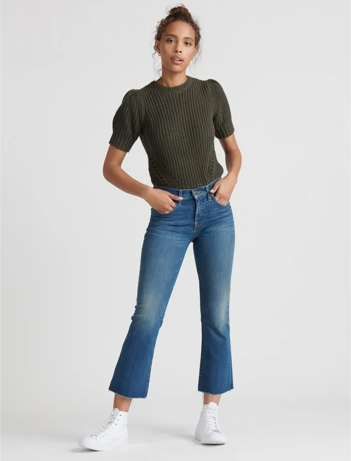 Lucky Brand Mid Rise Ava Crop Mini Boot Radient Fray Women Jeans