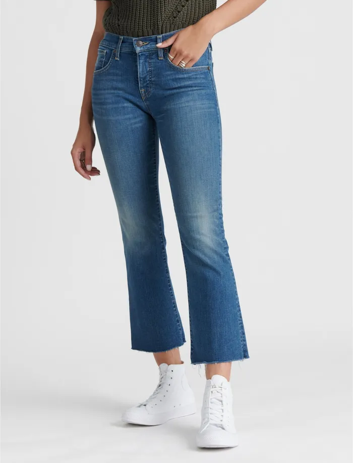 Lucky Brand Mid Rise Ava Crop Mini Boot Radient Fray Women Jeans