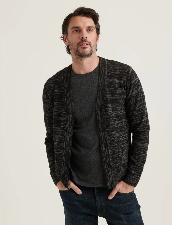 Lucky Brand Spacedye Cardigan Black Men Sweaters