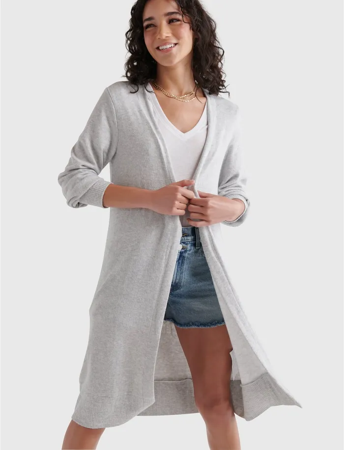 Lucky Brand Tops Women High Rib Cloud Jersey Cardigan Heather Grey