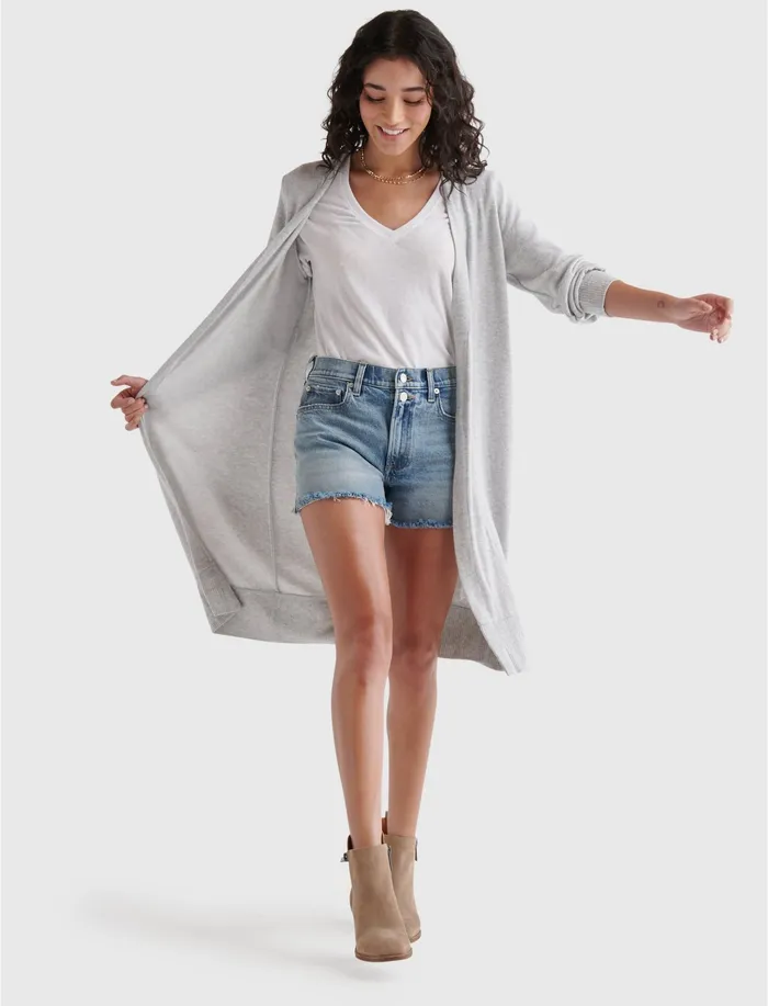 Lucky Brand Tops Women High Rib Cloud Jersey Cardigan Heather Grey
