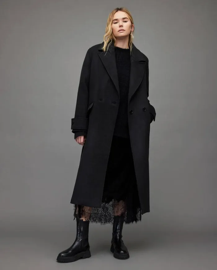 Mabel Oversized Wool Blend Long Coat Black Women AllSaints Jackets and Coats Mabel Oversized Wool Blend Long Coat Black Women AllSaints Jackets and Coats