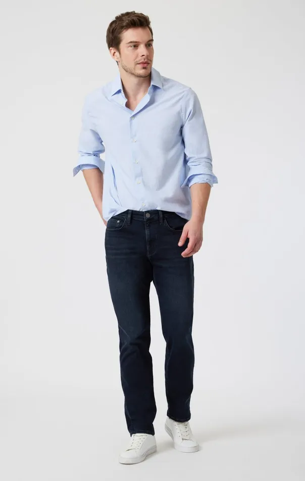 Marcus Slim Straight Leg In Blue Black Brushed Supermove Men Mavi Jeans Denim