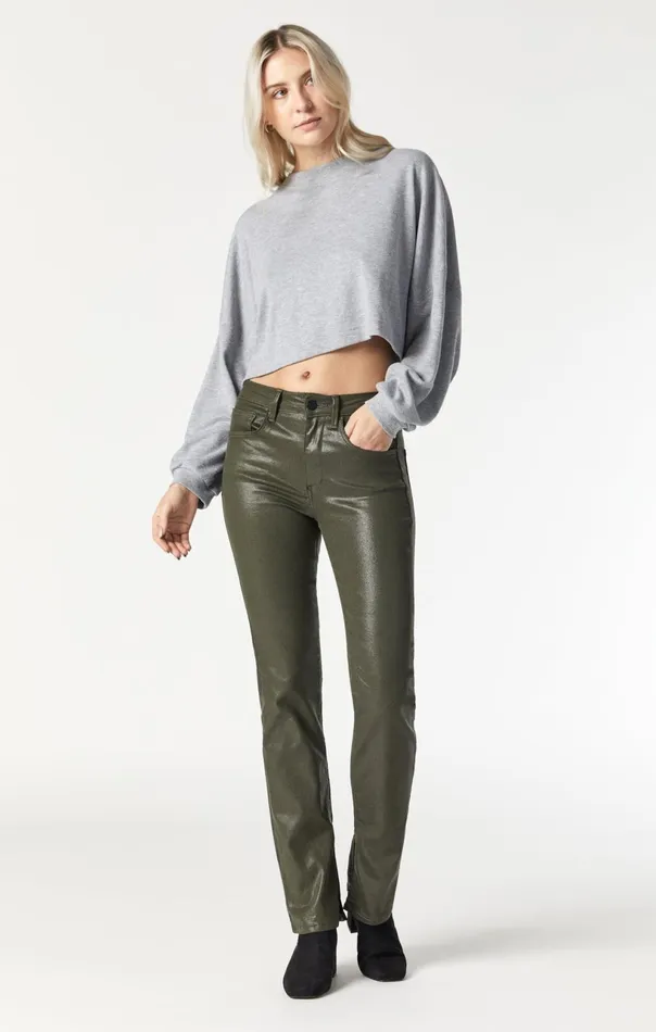Maria Slit Hem Flare In Khaki Jeather Women Mavi Jeans Pants