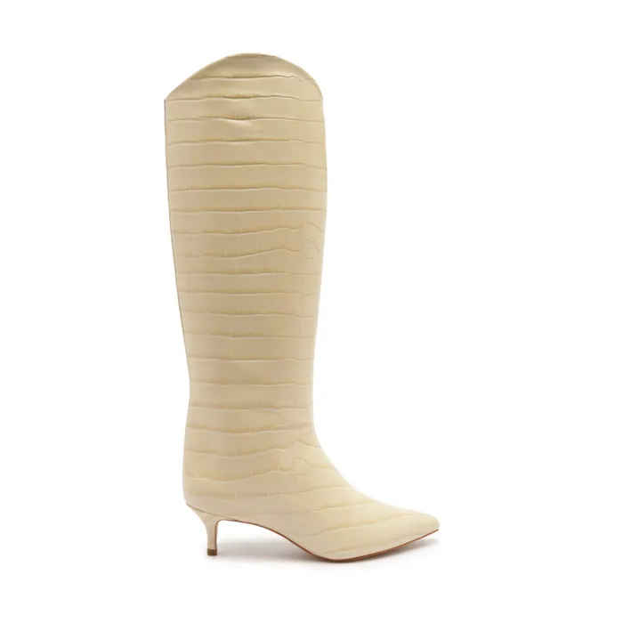 Maryana Boots Women Schutz Shoes Maryana Lo CrocodileEmbossed Leather Boot Eggshell