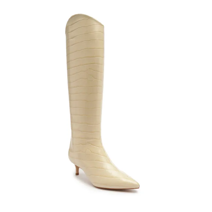 Maryana Boots Women Schutz Shoes Maryana Lo CrocodileEmbossed Leather Boot Eggshell