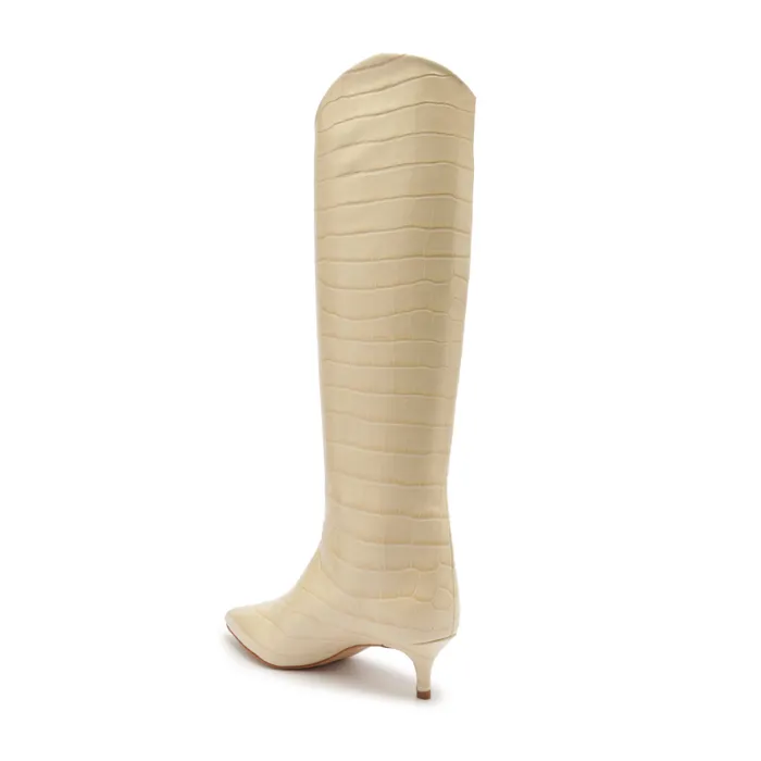 Maryana Boots Women Schutz Shoes Maryana Lo CrocodileEmbossed Leather Boot Eggshell