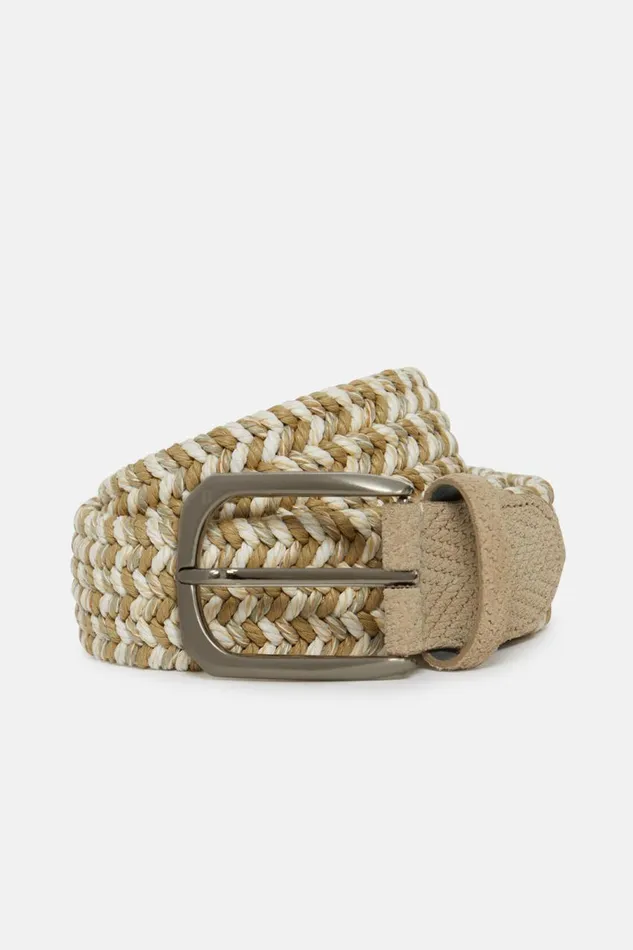 Men Boggi Milano Belts Stretch Cotton Blend Woven Belt Natural