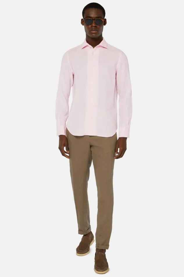 Men Boggi Milano Casual Shirts Regular Fit Pink Linen Shirt Pink