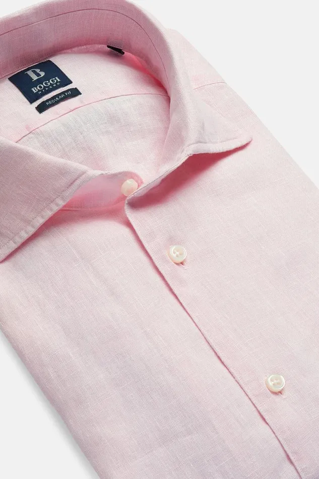 Men Boggi Milano Casual Shirts Regular Fit Pink Linen Shirt Pink Men Boggi Milano Casual Shirts Regular Fit Pink Linen Shirt Pink