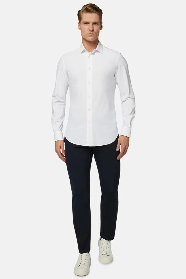 Men Boggi Milano Casual Shirts White Stretch Nylon Slim Fit Shirt White