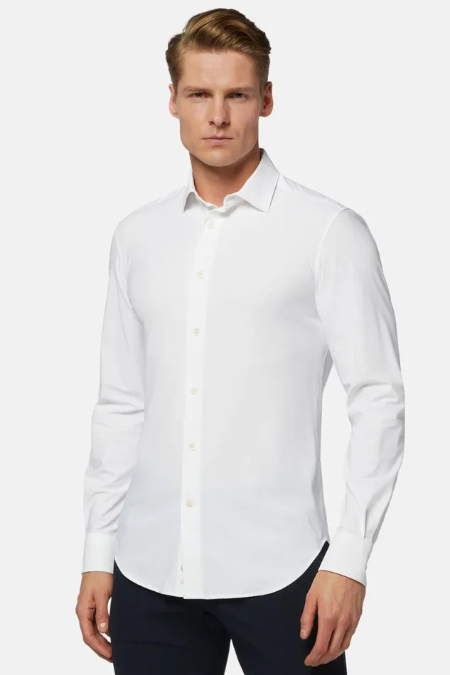 Men Boggi Milano Casual Shirts White Stretch Nylon Slim Fit Shirt White Men Boggi Milano Casual Shirts White Stretch Nylon Slim Fit Shirt White