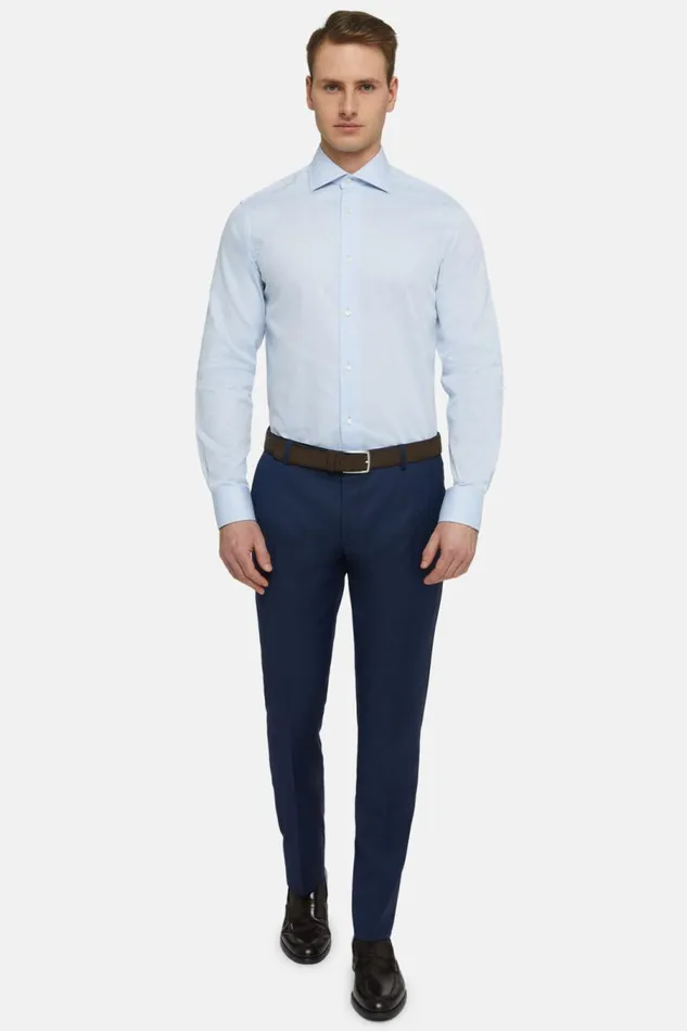 Men Boggi Milano Dress Shirts Dobby Windsor Collar Shirt Slim Fit Light Blu